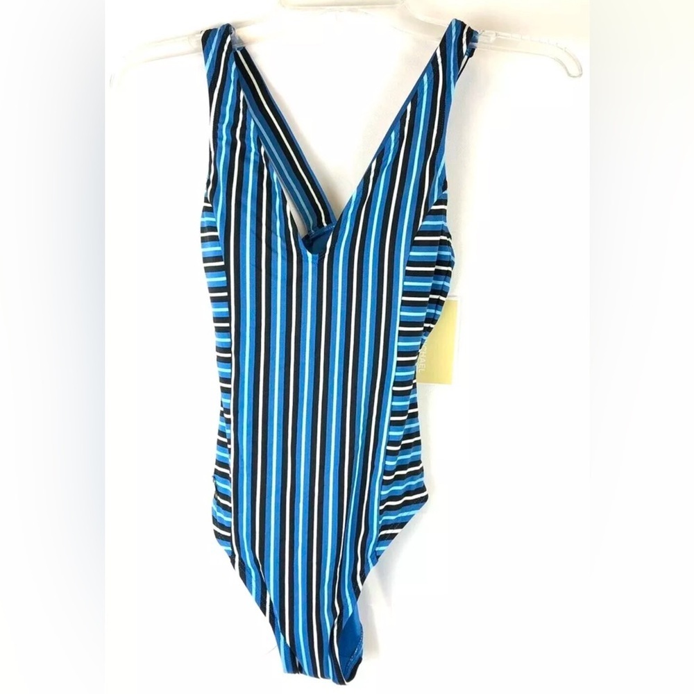 Michael Kors Women’s Marine Stripe Blue V Neck One Piece Swimsuit Size 4